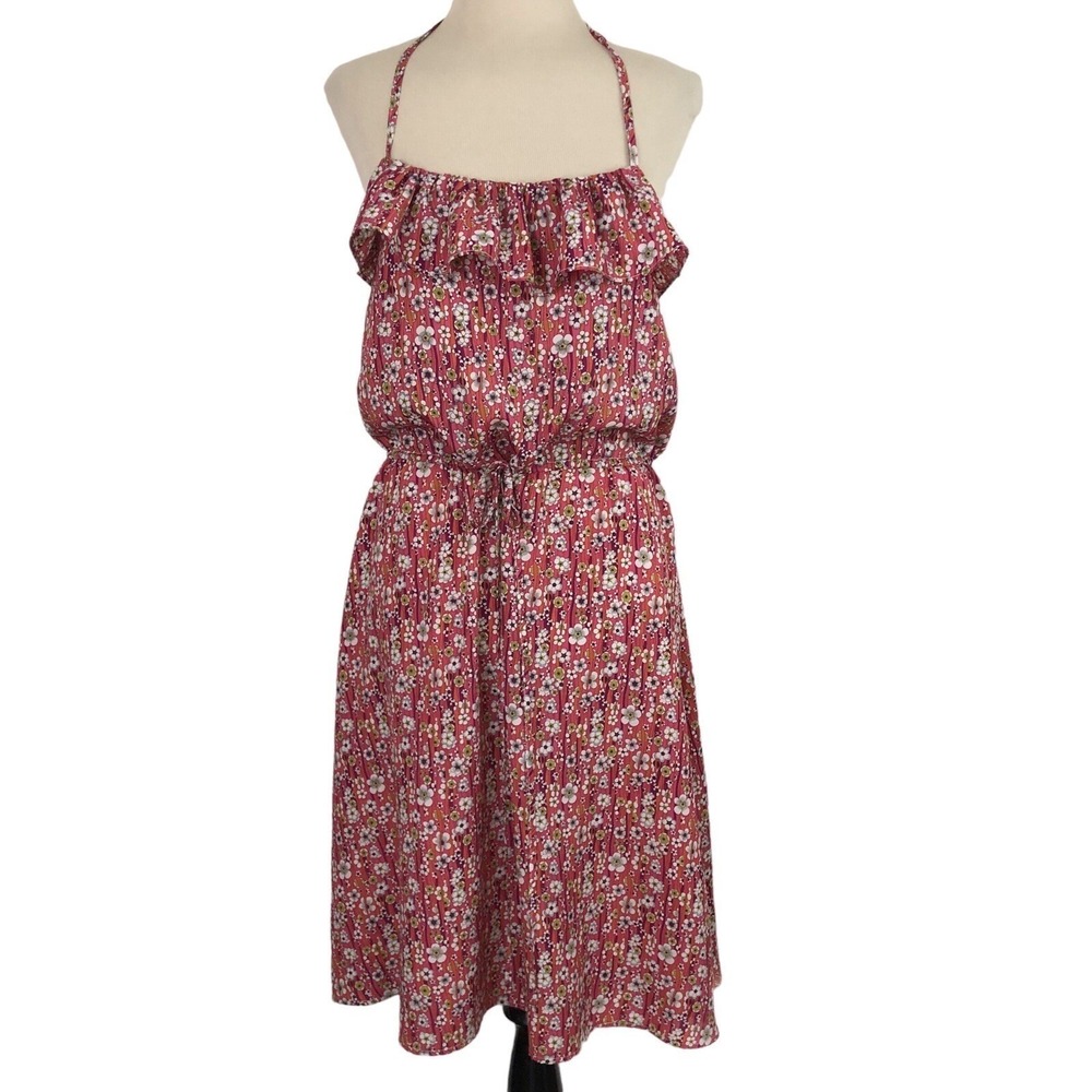 LIBERTY OF LONDON Target Floral Halter Sun DRESS M Blouson Ruffle Coquette Print
